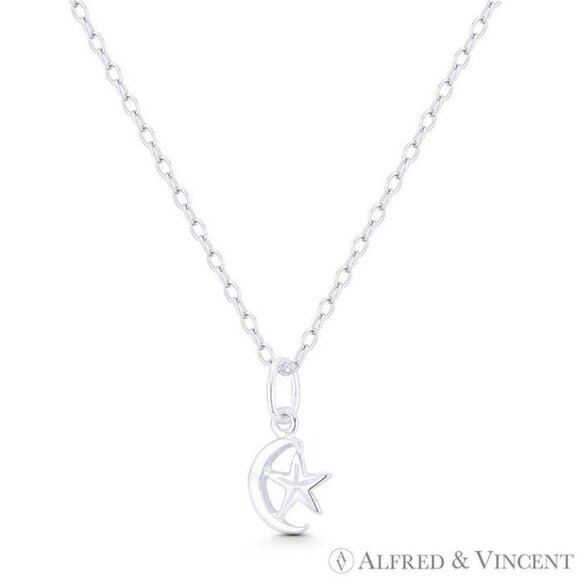 Crescent Moon & Star Turkish / Muslim Charm Pendant in .925 Sterling Silver - Picture 1 of 1